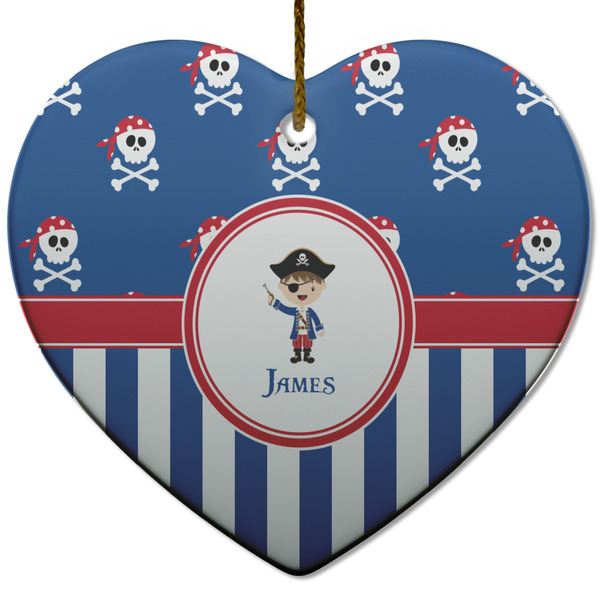 Custom Blue Pirate Heart Ceramic Ornament w/ Name or Text