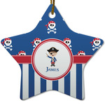 Blue Pirate Star Ceramic Ornament w/ Name or Text