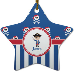 Blue Pirate Star Ceramic Ornament w/ Name or Text