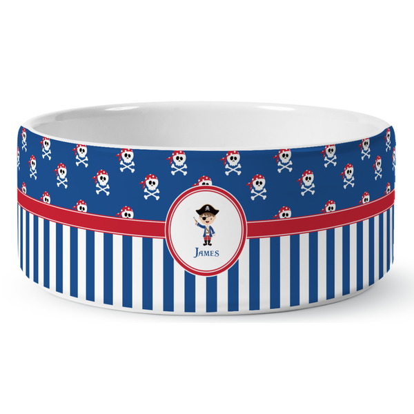 Custom Blue Pirate Ceramic Dog Bowl - Medium (Personalized)