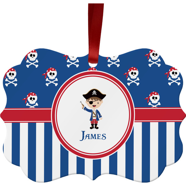 Custom Blue Pirate Metal Frame Ornament - Double Sided w/ Name or Text