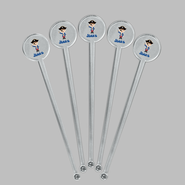 Blue Pirate Clear Plastic 7" Stir Stick - Round - Fan View