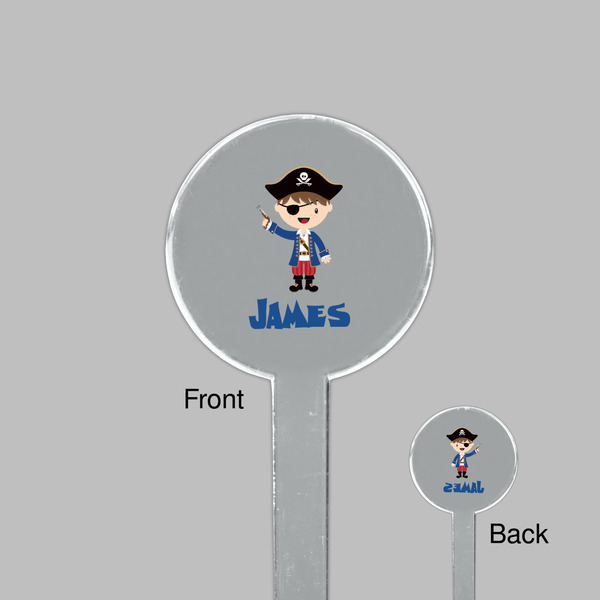 Blue Pirate Clear Plastic 7" Stir Stick - Round - Front & Back