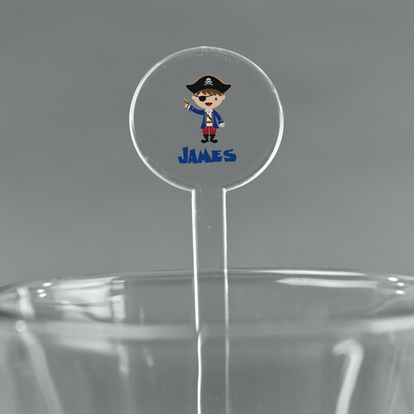 Custom Blue Pirate 7" Round Plastic Stir Sticks - Clear (Personalized)