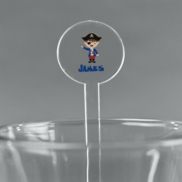 Custom Blue Pirate 5.5" Round Plastic Stir Sticks - Clear (Personalized)