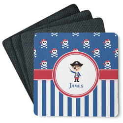 Blue Pirate Square Rubber Backed Coasters - Set of 4 (Personalized)