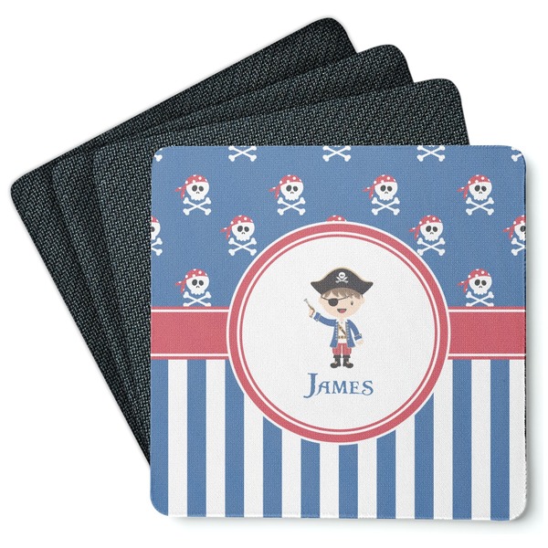 Custom Blue Pirate Square Rubber Backed Coasters - Set of 4 (Personalized)