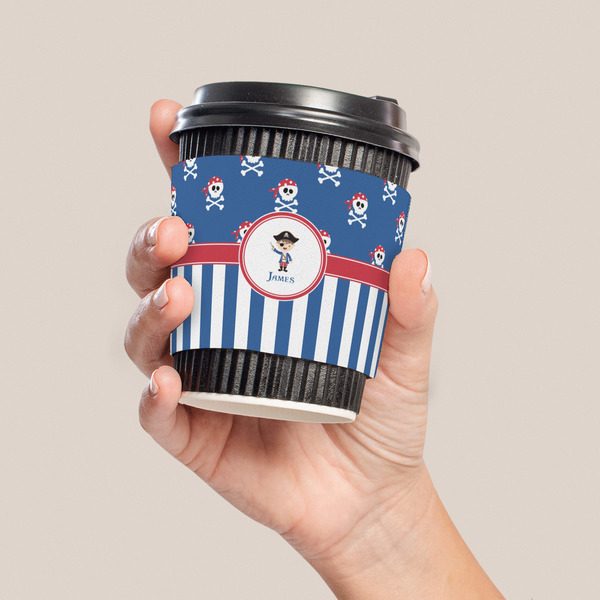 Blue Pirate Coffee Cup Sleeve - LIFESTYLE