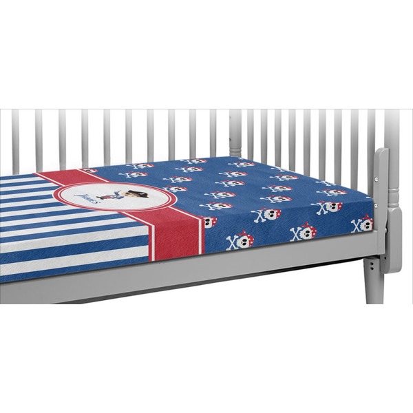 Custom Blue Pirate Crib Fitted Sheet (Personalized)