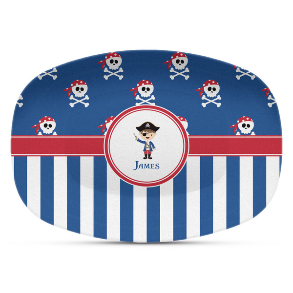 Custom Blue Pirate Plastic Platter - Microwave & Oven Safe Composite Polymer (Personalized)