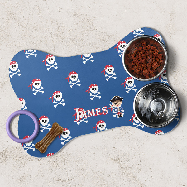 Blue Pirate Dog Bone Shaped Mat Lifestyle