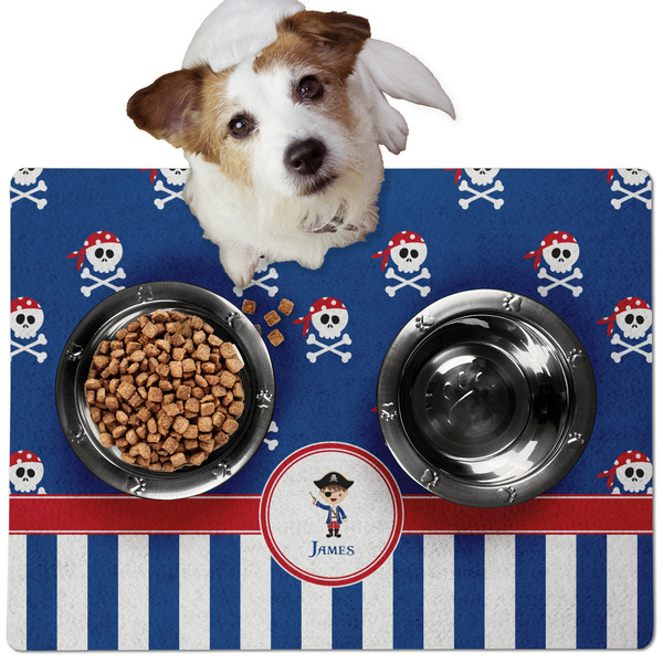 Custom Blue Pirate Dog Food Mat - Medium w/ Name or Text