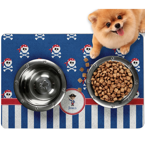 Custom Blue Pirate Dog Food Mat - Small w/ Name or Text