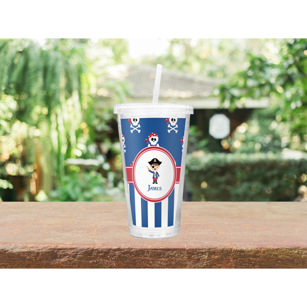 Blue Pirate Double Wall Tumbler with Straw Lifestyle