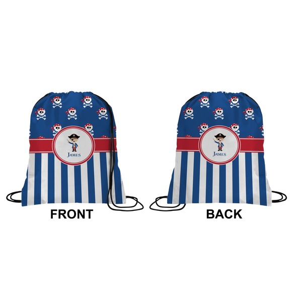 Blue Pirate Drawstring Backpack Front & Back Small
