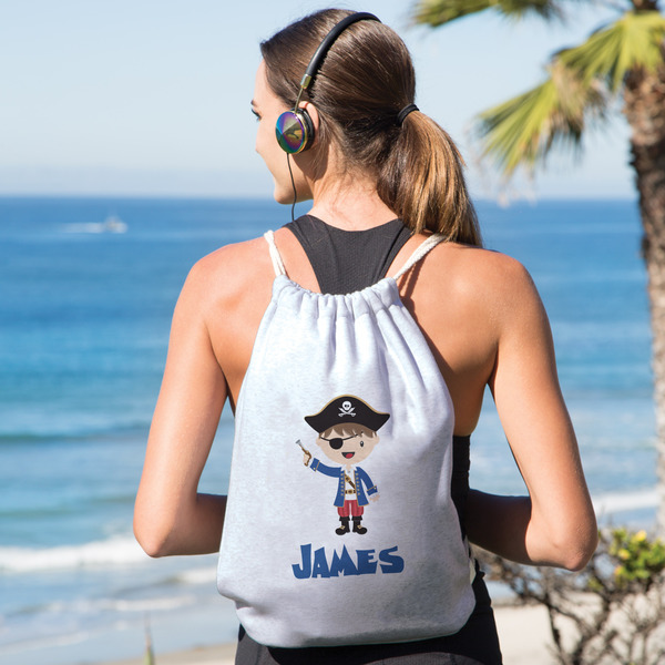 Blue Pirate Drawstring Backpacks - Sweatshirt Fleece - Single Sided - LIFESTYLE