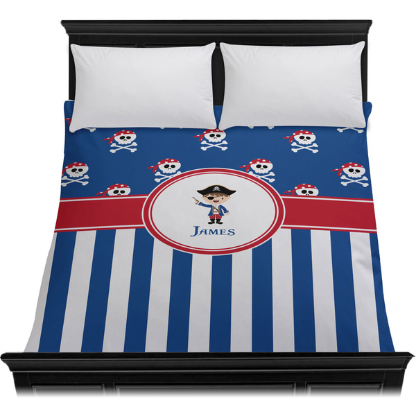 Blue Pirate Duvet Cover - Queen - On Bed - No Prop