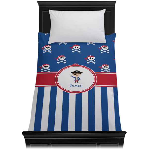 Blue Pirate Duvet Cover - Twin - On Bed - No Prop