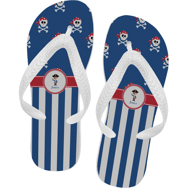Custom Blue Pirate Flip Flops - Large (Personalized)