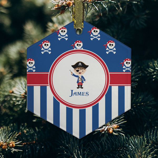 Blue Pirate Frosted Glass Ornament - Hexagon (Lifestyle)
