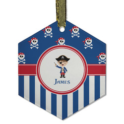 Blue Pirate Flat Glass Ornament - Hexagon w/ Name or Text