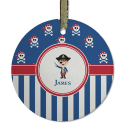 Blue Pirate Flat Glass Ornament - Round w/ Name or Text
