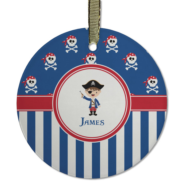 Custom Blue Pirate Flat Glass Ornament - Round w/ Name or Text