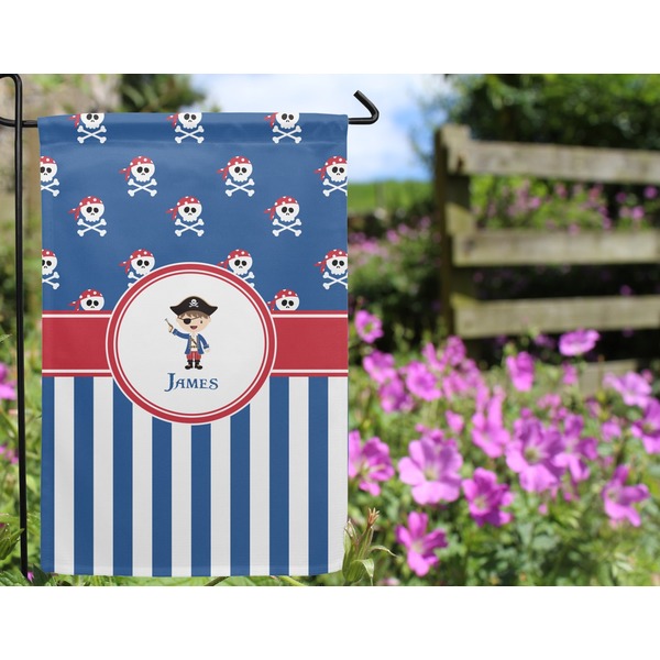Blue Pirate Garden Flag - Outside In Flowers