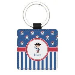 Blue Pirate Genuine Leather Rectangular Keychain (Personalized)