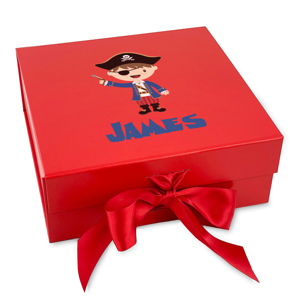 Custom Blue Pirate Gift Box with Magnetic Lid - Red (Personalized)