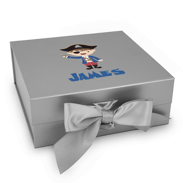 Custom Blue Pirate Gift Box with Magnetic Lid - Silver (Personalized)