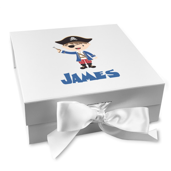 Custom Blue Pirate Gift Box with Magnetic Lid - White (Personalized)