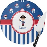 Blue Pirate Round Glass Cutting Board (Personalized)