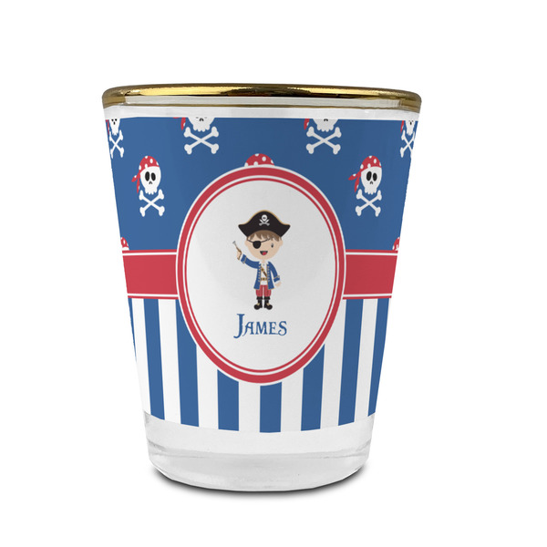 Blue Pirate Glass Shot Glass - With gold rim - FRONT
