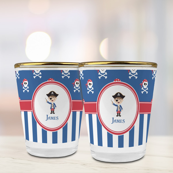 Blue Pirate Glass Shot Glass - with gold rim - LIFESTYLE