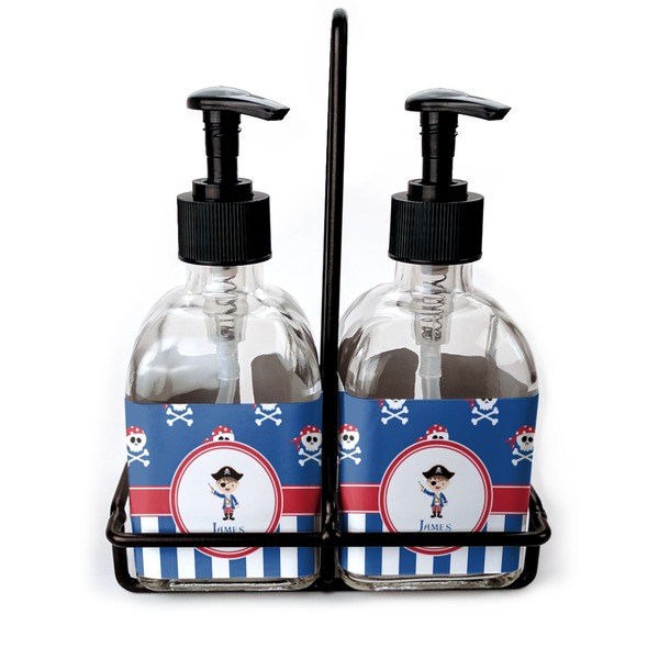 Custom Blue Pirate Glass Soap & Lotion Bottle Set (Personalized)