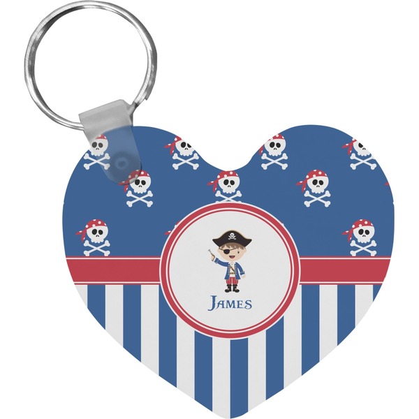 Custom Blue Pirate Heart Plastic Keychain w/ Name or Text