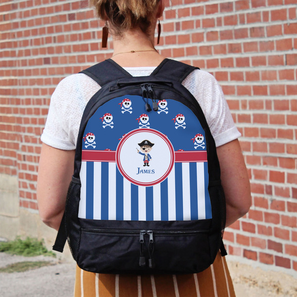 Blue Pirate Large Backpack - Black - On Back