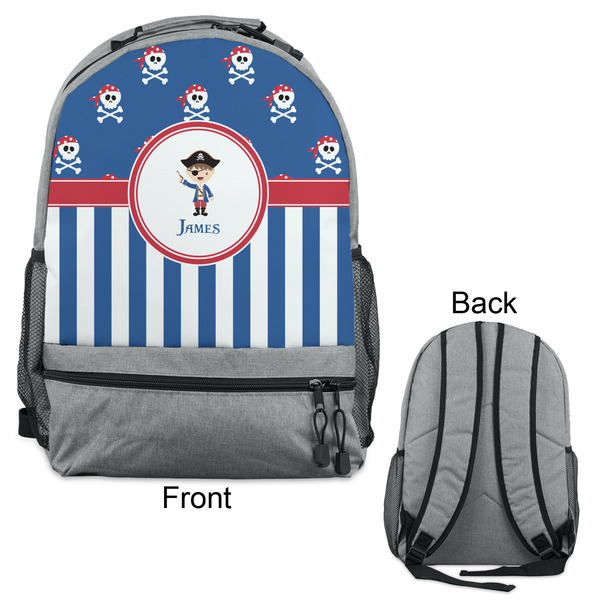 Blue Pirate Large Backpack - Gray - Front & Back View