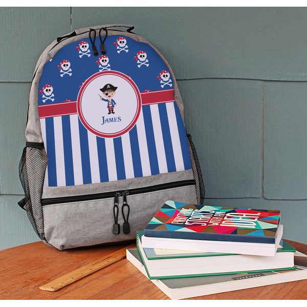 Blue Pirate Large Backpack - Gray - On Desk