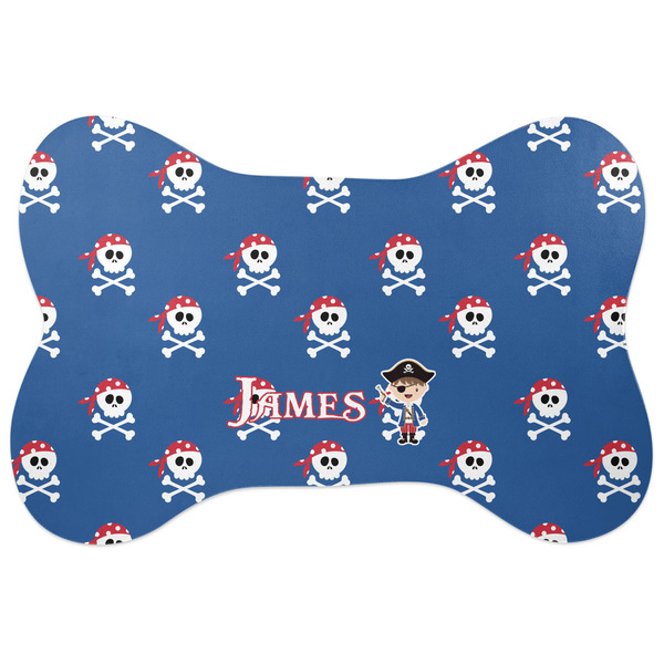 Custom Blue Pirate Bone Shaped Dog Food Mat (Large) (Personalized)