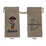 Blue Pirate Large Burlap Gift Bag - Front & Back (Personalized)