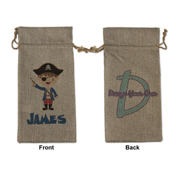 Blue Pirate Large Burlap Gift Bag - Front & Back (Personalized)