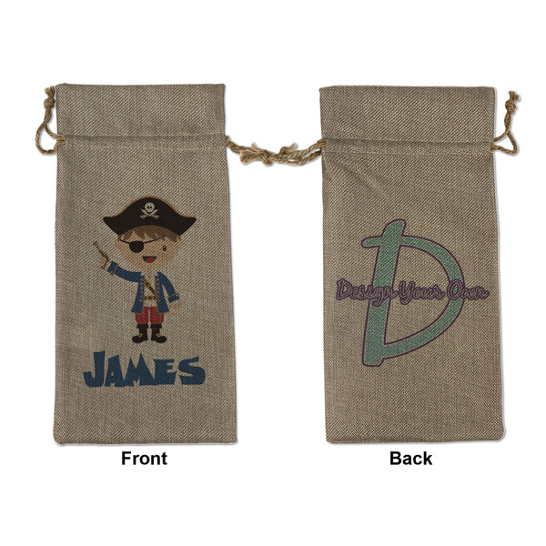 Custom Blue Pirate Large Burlap Gift Bag - Front & Back (Personalized)