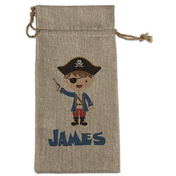 Blue Pirate Large Burlap Gift Bag - Front (Personalized)