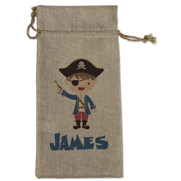 Custom Blue Pirate Large Burlap Gift Bag - Front (Personalized)