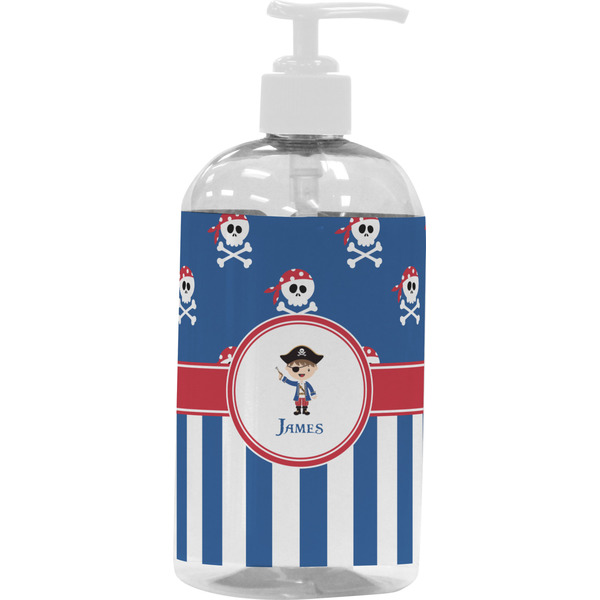 Custom Blue Pirate Plastic Soap / Lotion Dispenser (16 oz - Large - White) (Personalized)