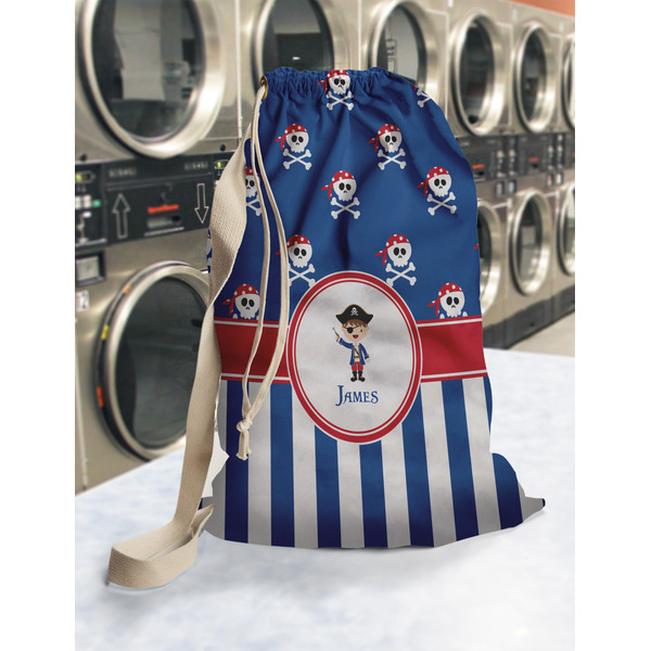 Blue Pirate Laundry Bag in Laundromat