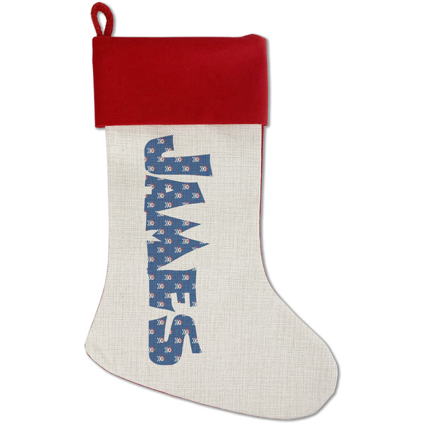 Custom Blue Pirate Red Linen Stocking (Personalized)
