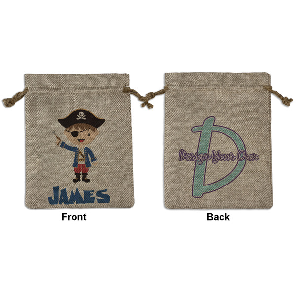 Custom Blue Pirate Medium Burlap Gift Bag - Front & Back (Personalized)